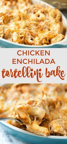 chicken enchilada porcelli bake in a blue casserole dish