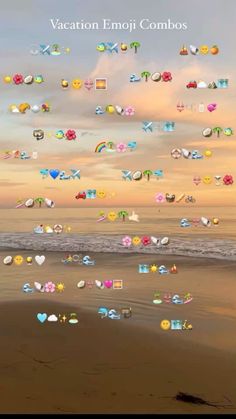 an image of a beach with many different emoticions