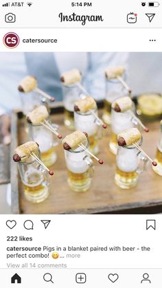 the instagram page is filled with small glasses and marshmallows on skewers