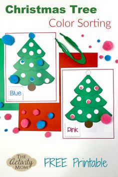 christmas tree color sorting activity for kids