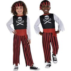 two children in pirate costumes standing next to each other with their hands on their hipss