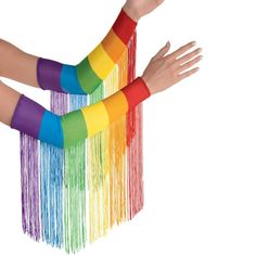 Wear your pride on your arms with these Pride Rainbow Fringe Sleeve, Each pair includes rainbow sleeves from wrist to above the elbow with matching rainbow fringe, Perfect for Pride, Made from fabric, One size fits most teens and adults Rainbow Fringe, Pride Party, Fringe Sleeves, Fringe Fabric, Diy Balloon Decorations, Balloon Shop, Rainbow Outfit