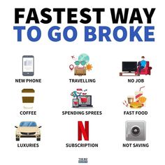 a poster with the words fastest way to go broke and other things that are in front of it