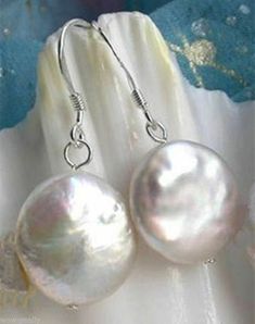 Pearl Earrings Disc 15-16mm in Sterling Silver French Wire- Nice Luster! Gorgeous! Pebble Jewelry, Wedding Earrings Drop, Ear Earrings, Coin Pearls, Square Earrings Studs, Pearl Jewellery, Silver Dangle Earrings, Round Stud Earrings, 925 Silver Earrings