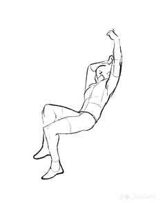 a drawing of a man sitting on his back with one arm raised in the air