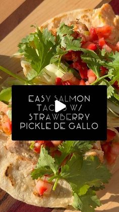 an easy salmon taco salad with pickled celery and tomatoes on pita bread