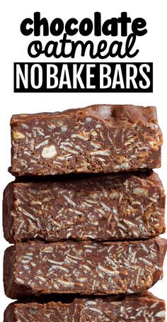 chocolate caramel no bake bars stacked on top of each other with text overlay