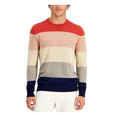 100% Cotton Imported Pull On Closure Machine Wash Coral Color Block Crew Neck 100% Cotton Casual Sweater Size: Xxl Orange Combo Ribbed Neckline Cuffs And Hem Sweater Mens Striped Sweater, Orange Color Block, Coral Shirt, Club Room, Mens Stripes, Coral Red, Casual Sweaters, Light Weight Sweater, Cotton Sweater