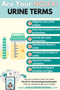 an info poster with the words ace your nclex urine items on it