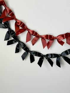 a red and black ribbon is hanging on the wall