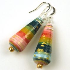 **Handmade Earrings** Lightweight Eco-Chic Earrings Created From Hand Painted, Upcycled Paper! - Colors: Light Pink, Dark Pink, Mustard Yellow, Blue; Accented By Subtle Hints Of Gold - The Earrings Dangle Approximately 1.5 Inches From The Bottom Of The Stainless Steel Earwire See My Closet For Other Colors/Designs! Wholesale Quantities And Custom Colors Available: Alliemakesart@Gmail.Com #1611 Black Beaded Chandelier, Paper Bead Earrings, Pink Halo, Beaded Chandelier Earrings, Handmade Earrings Beaded, Chic Earrings, Glitter Earrings, Eco Chic, Star Earrings Stud