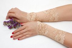 Beige Cuffs Lace bracelets Lace cuff bracelet Lace wrist cuff tattoo cover Stretch bracelet Elegant bracelet wristband Romantic gift ideasThis pair of Lace bracelets is made with stretch lace. You can wear it with your daily outfit or use it as a romantic accent for evening dress. Also you can use it as tattoo cover.This listing for pair of cuff braselets.Wrist Circumference: 6 1/4" (16cm)If you need other size - please convo me.Made in a non-smoke and pet free house.Hand wash recommended and dr Wrist Cuff Tattoo, Wrist Tats, Romantic Gift Ideas, Lace Cuff Bracelet, Cuff Tattoo, Gothic Bracelet, Filigree Bracelet, Bracelet Elegant, Lace Bracelet