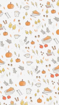 a white background with orange and yellow fall leaves, pumpkins, and other autumn items