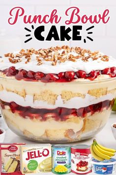 Snacks For Retirement Party, Punch Bowl Cake Recipe Easy, Punchbowl Cakes, Strawberry Punch Bowl Cake, Punch Bowl Cake Recipe, Fluffy Sponge Cake, Strawberry Punch, Persnickety Plates, Punch Bowl Cake