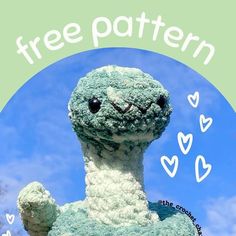 a blue and white stuffed animal with the words free pattern on it's back