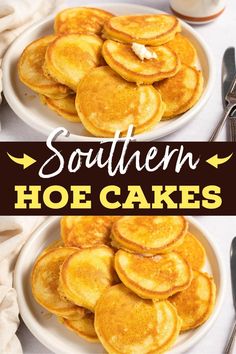 Whether you call them Southern hoe cakes, cornbread pancakes, or Johnny cakes, one thing's for sure - these babies are downright addictive! Honey Corn Cake, Jiffy Cornbread Pancakes, Hoecakes Deep South Southern Recipes, Cornbread Breakfast Ideas, Southern Cornmeal Hoecakes, Pancake Cornbread, Ho Cakes Southern