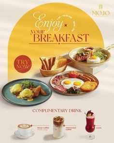 an advertisement for a restaurant called enjoy your breakfast