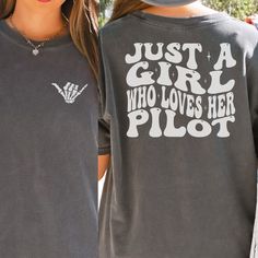 Pilot Wife Comfort Colors Tshirt is the perfect gift for any Pilot's Wife, Fiance or Girlfriend for her birthday, Christmas, or Anniversary! If you would like personalization on the front pocket, enter it in the personalization box. (Ex: Pilot Wife or Pilot's last name)  If left blank, the skeleton hand will print by itself on the front pocket. This shirt runs true to size.  If you want an oversized look, please order one size up.  If you want the oversized dress look, please size up two sizes. Soft-washed Short Sleeve Shirt, Pilot Wife, Comfort Colors Tshirt, Oversized Dress, Dye T Shirt, Tshirt Colors, Gifts For Wife, Comfort Colors, Relaxed Fit