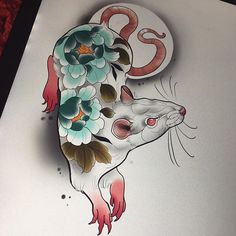 a rat with flowers on it's back