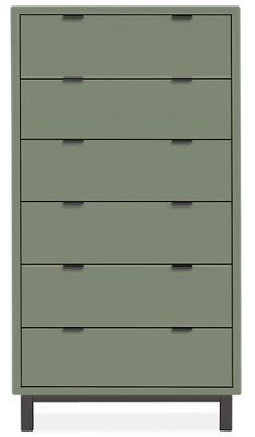 a green chest of drawers with five drawers