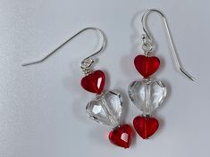 Present Earrings, Valentine's Day Gift Crystal Earrings, Heart-shaped Crystal Earrings For Valentine's Day Anniversary, Heart Cut Crystal Earrings For Valentine's Day Anniversary, Heart Cut Crystal Earrings For Gift, Handmade Heart-shaped Crystal Earrings For Gifts, Silver Crystal Earrings For Valentine's Day, Red Crystal Earrings For Valentine's Day Gift, Crystal Heart Earrings For Valentine's Day Gift