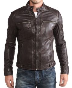 New Men's Genuine Lambskin Leather Biker Jacket Slim Fit Motorcycle Brown Jacket | eBay Real Leather Jacket, Biker Leather, Genuine Leather Jackets, Outdoor Jacket, Leather Jacket Black, Leather Biker Jacket