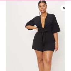 Prettylittlething Women's Plus Tie Waist Romper, Sz20. Super Cute!! Nwt Rompers Womens Jumpsuit, Look Plus Size, Black Playsuit, Plus Size Romper, Flattering Tops, Romper Outfit, Plus Size Jumpsuit, Plus Size Kleidung, Curvy Girl Fashion