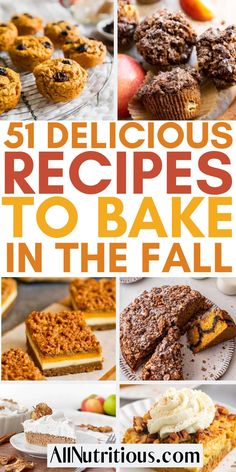 several different desserts with the title overlay that reads, 5 delicious recipes to bake in the fall