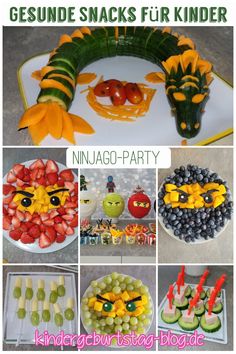 Gesunde Snacks für Kinder Ninja Birthday Food Ideas, Diy Ninjago Party Decorations, Ninja Themed Food, Ninjago Party Ideas, Lego Ninjago Birthday Party