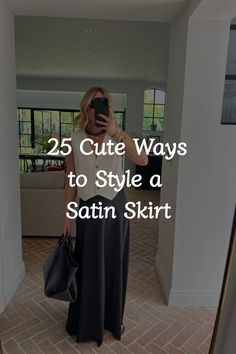 How To Style Satin Slip Skirt, Summer Black Satin Skirt Outfit, Style Black Slip Skirt, How To Style A Black Slip Skirt, Satin Skirt Going Out Outfit, Style Satin Midi Skirt, Slip Skirt Winter Outfit, How To Style A Black Satin Skirt, Black Satin Skirt Fall Outfit