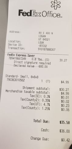 the receipt for fed ex office is printed out