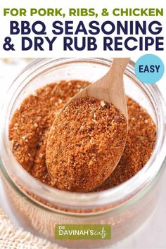 a jar filled with bbq seasoning and dry rub recipe