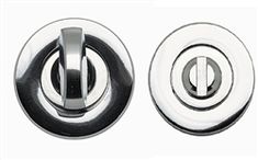 two metal knobs with black and white handles