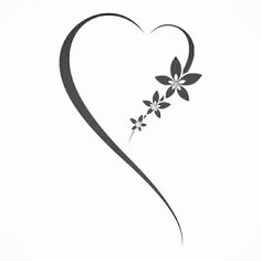 a black and white heart with flowers on the side, drawn in ink by hand