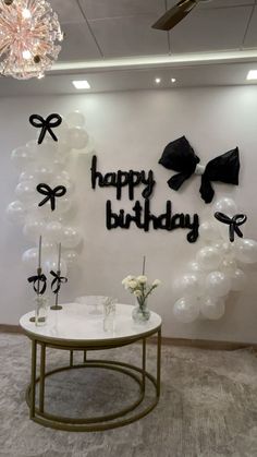 a birthday party with balloons and decorations on the wall