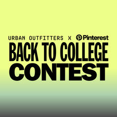 the back to college contest logo is shown on a yellow background with black lettering that reads, urban outfitters x @ pinterest