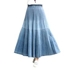 Introducing our bohemian pleated denim skirt from the 2023 Spring-Summer Collection. the perfect blend of boho and fashion!Why It's Your Must-HaveThis skirt is the perfect embodiment of chic boho style. Crafted with a folded design and a elongated length. it exudes an effortless elegance. while the ornamented detailing adds a touch of femininity. The high-waisted form and rubber closure provide a comfortable fit and a look that's sure to turn heads.Key Highlights: Bohemian Beauty: Capture the ti Trendy Long Denim Skirt For Summer, Summer Non-stretch Denim Skirt, Non-stretch Denim Skirt For Summer, Summer Denim Blue Midi Skirt, Summer Denim Skirt With Relaxed Fit, Denim Blue Midi Skirt For Summer, Summer Relaxed Fit Denim Skirt, Spring Long Denim Skirt With Frayed Hem, Spring Bohemian Wide Leg Denim Skirt