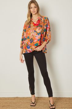 entro USA Bold Floral Print Top Bold Floral Print, Floral Print Tops, Running Tops, Oversized Silhouette, Kimono Jacket, Large Bust, Small Bust, Print Top, Satin Fabric