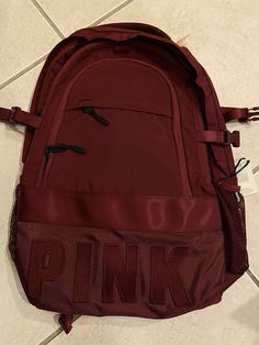 Nylon Soft Padded handle Rare Hard to Find Full size large school Quality college Collegiate Backpack From PINK logo Victoria’s Secret pink Nation Beautiful Color Desire Red Ruby Maroon Burgundy BWJ NOTE The Pic's Of The Lilac One Are Just To Show Details Of This Style stock photos Durable padded laptop ipad tech pocket separate compartment Organize Quality and super cute! NEW with tags Top handle to With more pockets and sturdier straps than your average bag, this backpack is a go to for all yo School Laptop, Pink Campus, Compartment Organizer, Pink Nation, Styled Stock Photos, Pink Backpack, Red Burgundy, School Backpack, Styled Stock