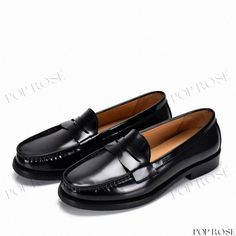 Classic Slip-On Loafers: Comfortable and Breathable Genuine Leather Casual Shoes Rough Heels, Square Head, Low Heels, Black Shoes, Casual Shoes, Heel Height, Genuine Leather, Loafers, Slip On