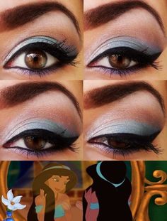 Disney princess Jasmine makeup inspired Jasmine Makeup Look, Jasmine Eyeshadow, Princess Jasmine Makeup, Disney Eye, Jasmine Makeup, Disney Inspired Makeup, Halloween Prom, Disney Princess Makeup, Disney Eyes