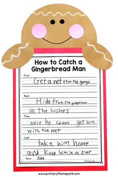 a gingerbread man writing paper with the words how to catch a gingerbread man