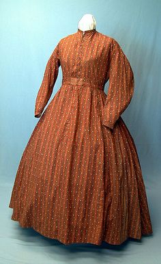 Calico Work Dress, 1860s 1860s Everyday Dress, Pioneer Clothing, 1860s Dresses, Flat Skirt, Calico Dress, Everyday Dress