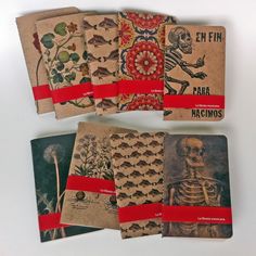 four different types of cards with designs on them, one for the skeleton and one for the flower