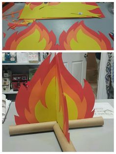 the paper fire is cut out and ready to be made into something else that looks like it's burning