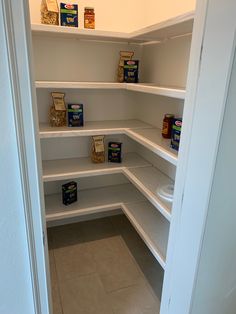 an empty pantry with lots of food in it