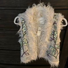 New. With Tags. Anthropologie Floral Embroidered Beaded Faux Fur Vest. This Sporty Vest Is Made Of Sections From Plush Fur. A Statement Piece For Sure! Camo Vest, Open Front Vest, Fur Sweater, Fur Hoodie, Coachella Fashion, Anthropologie Jacket, Faux Fur Vest, Faux Fur Vests, Western Boho