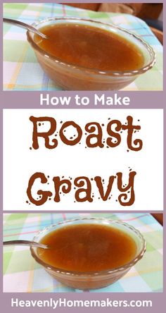 how to make roast gravy in a glass bowl on a checkered table cloth