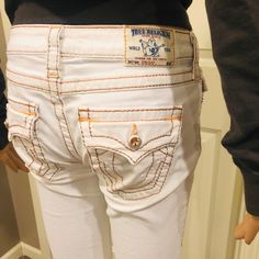 New Without Tags- White True Religion Straight Jeans. Slim Straight Leg, Low Rise. Amber Stitching And Swarovski Crystals For Button Details. Nice Mid Weight Denim With Some Stretch. White True Religion Jeans, True Religion Jeans, White Crystals, Cute Jeans, White Crystal, True Religion, Straight Jeans, White Jeans, Checks