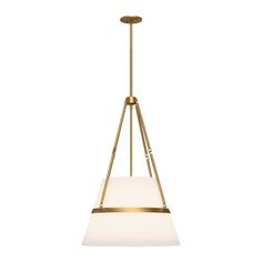 a brass and white pendant light fixture